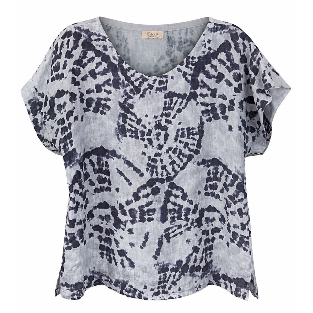 Bellambra 100% Linen Top Made in‎ Italy Sz M Blue Gray Butterfly Coastal Beachy